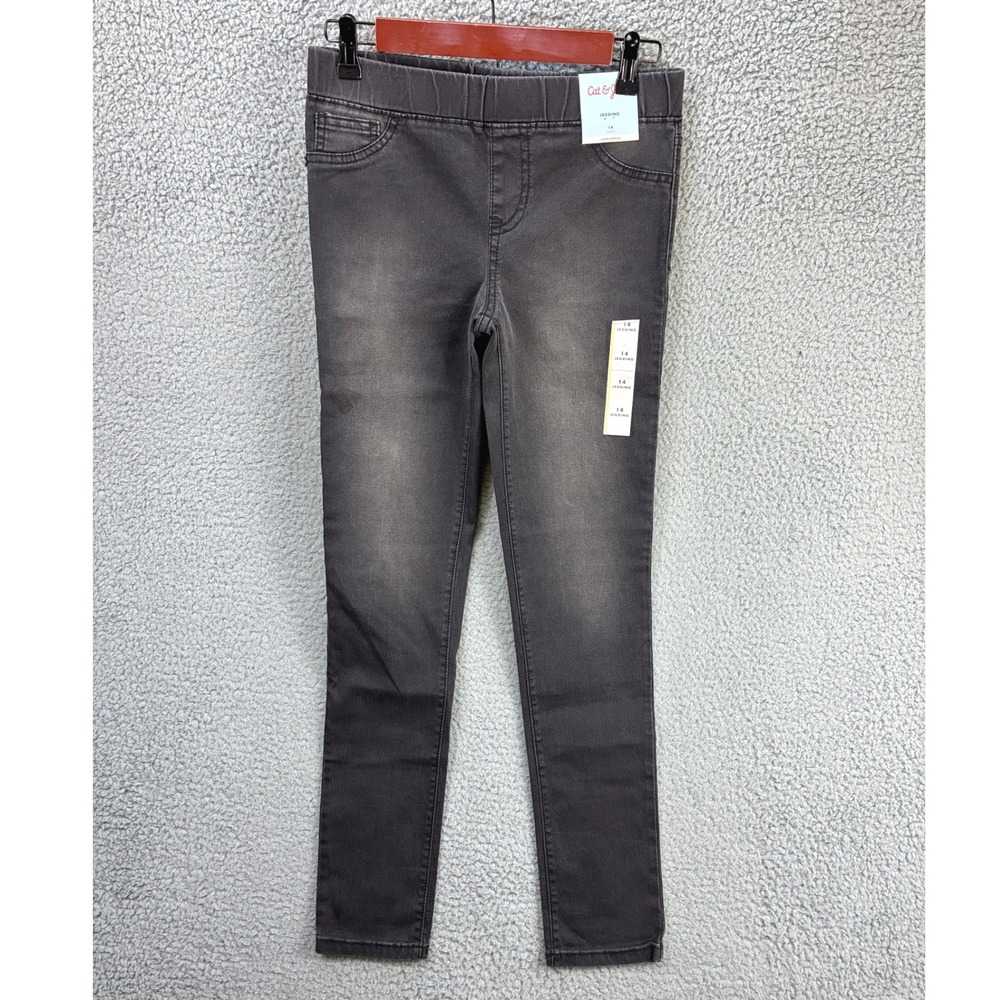 Cat & Jack Super Stretch Jegging Pants Girls 14 Black Faded Denim Stretch NWT